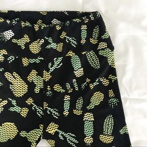 LuLaRoe Black Leggings with Yellow & Mint Green Cactus Print